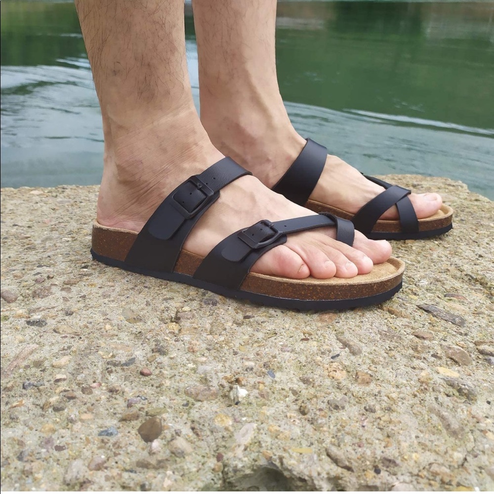 Men Toe Ring Flat Leather Sandals - image 2